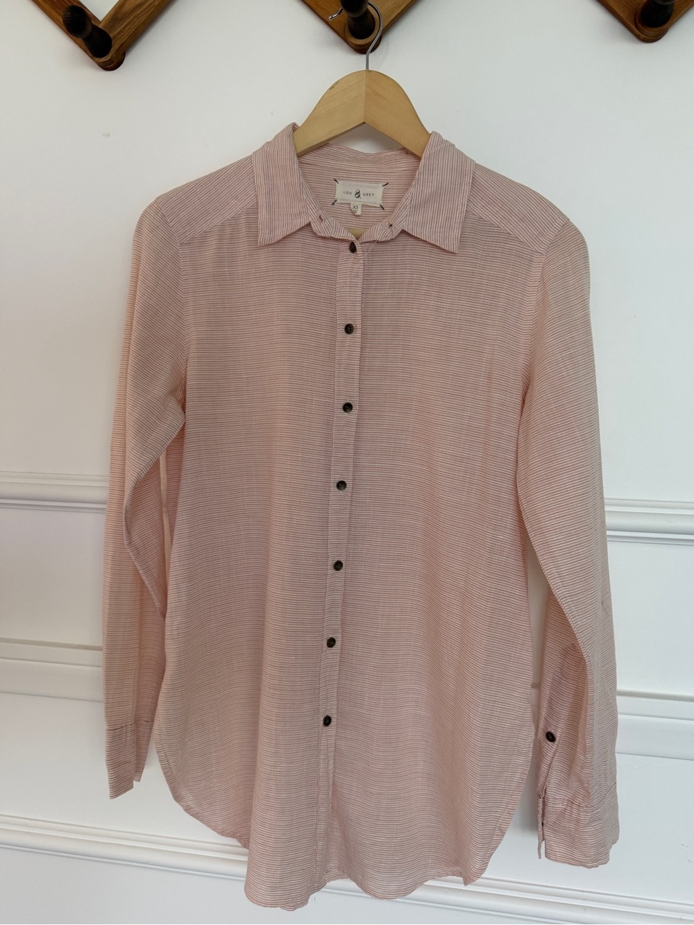 Lou & Grey Striped Linen Cotton Button Down Shirt Pink White XS